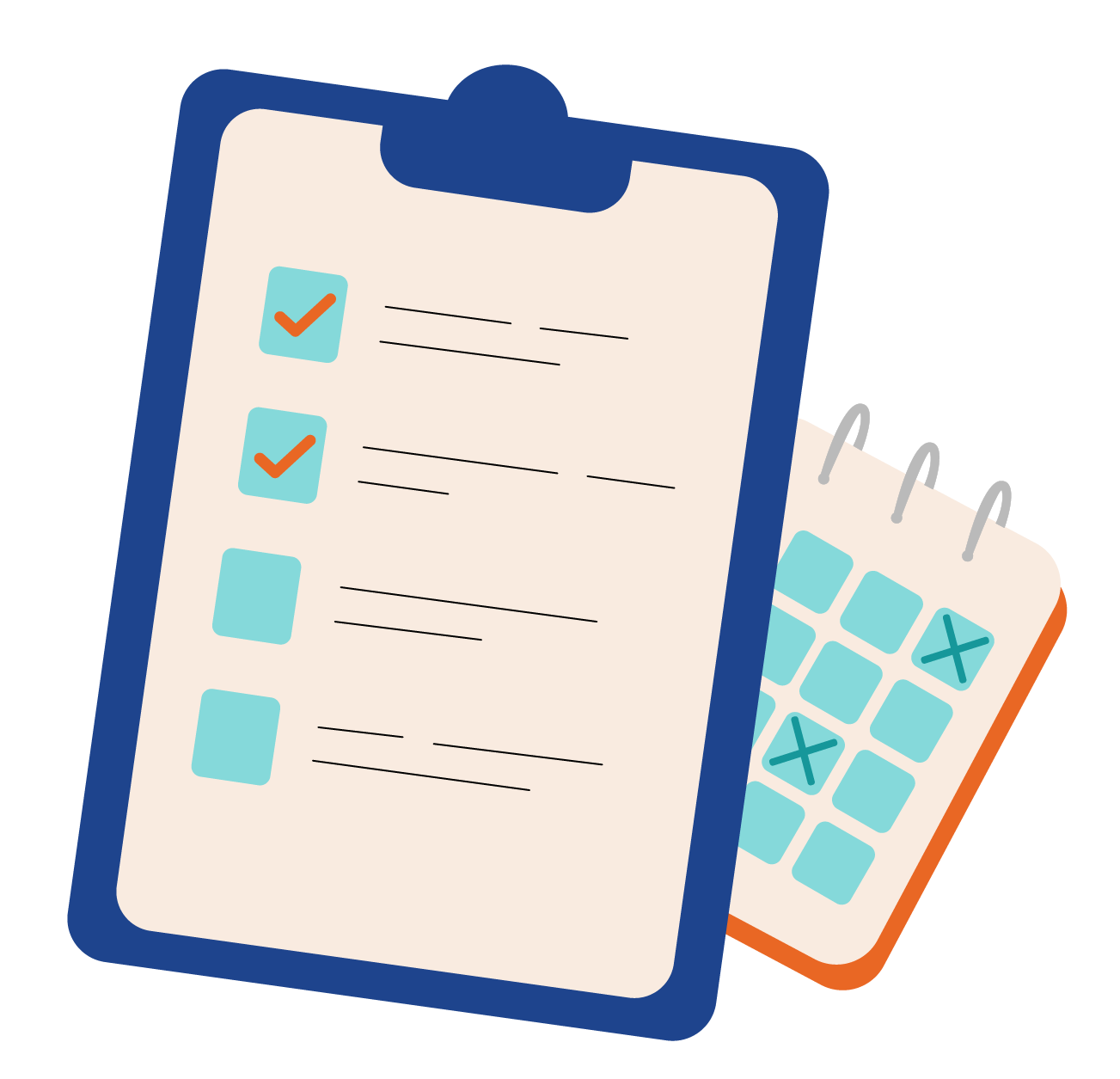 Icono vector de un sujeta papeles con turnos anotados y atras un calendario